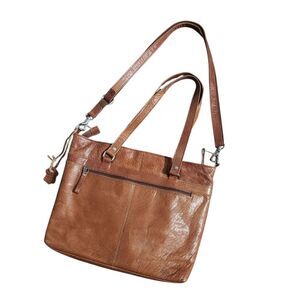 Spikes and Sparrow Leather Tote Shoulder Bag Purse Cognac Handbag Laptop